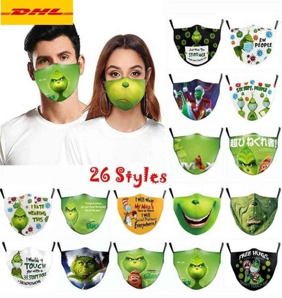 

26 styles grinch stole christmas 3d print cos cotton face masks reusable washable dust proof cute fashion mask ornaments7892887