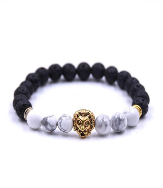 

6 colors diy essential oil diffuser bracelet vintage gold lion039s head 8mm black lava stone elastic energy bracelets jewelry m2756511