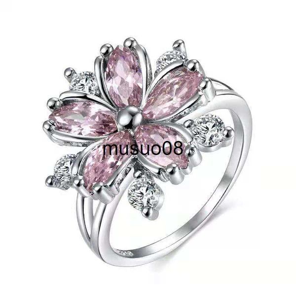

band rings exquisite shiny flower shaped crystal ring with dazzling aaa cubic zircon rhinestone for women party wedding jewelry j230602, Silver