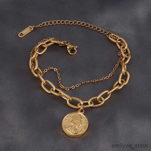 

charm bracelets coin pendant bracelet jewelry stainless steel bracelet for women double layer bracelet geometry bracelet thick chain bracele, Golden;silver