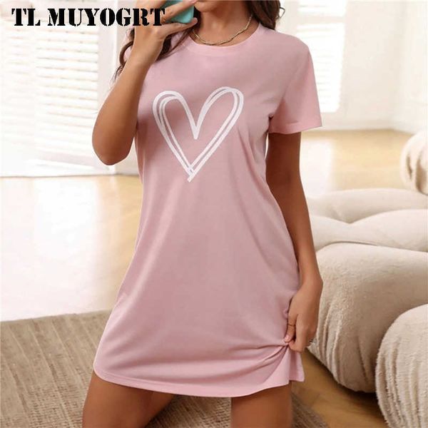 

pyjamas summer sleepwear women cotton night dress o-neck letter nighties nightgown loose nightdress nightwear homewear j230601, Red;black