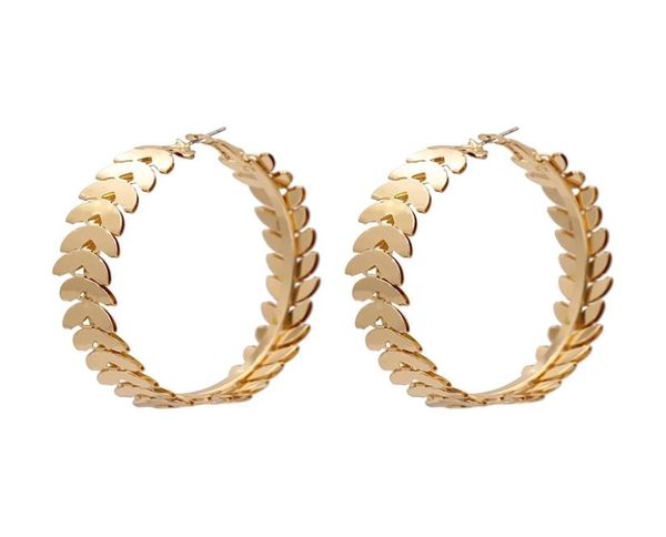 

vintage gold color metal leave big circle hoop earrings for women girl geometric round statement earring fashion party jewelry4073704, Golden;silver