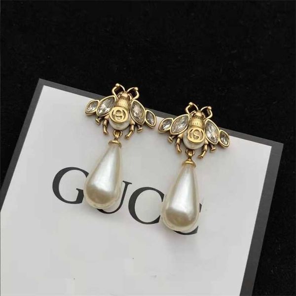 

50% off designer jewelry bracelet necklace ring diamond inlaid pearl bee earrings women's versatile trend, Golden