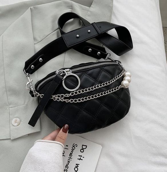 

women chest bag small solid color pearl design summer shoulder bags female phone purses chain handbags lady crossbody waist9695374