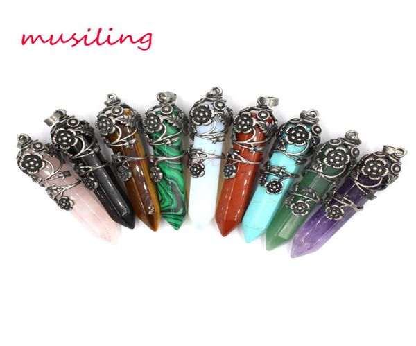 

natural stone pendants rose with hexagon prism magic beauty reiki pendant charms healing chakra wicca witch amulet jewelry8244259, Silver