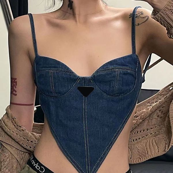 

Sexy Underwear Denim Lady Desiger Bras Yoga Vest Cowboy Summer Swimwears Beach Underwears Sexy Lady Slim Tank Multi Styles, Blue1