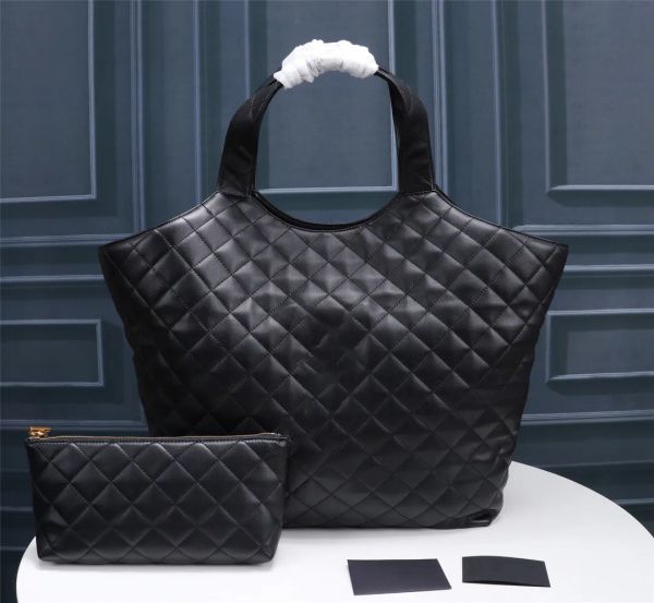 

Designer Icare Maxi Tote Bags in Quilted Lambskin Denim Genuine Leather Fashion Large Capacity Shopping Summer Handbags Women Purse, Black