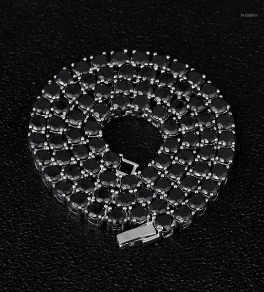 

dnschic iced out tennis necklace 5mm white gold chain line with black cz for men women hip hop jewelry rapper street fashion14897699, Silver