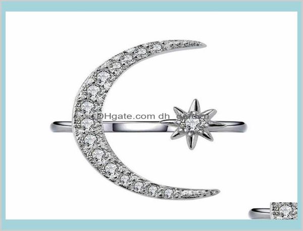 

luxurious natural gemstones moon and star adjustable white glod filled 925 sterling silver romantic diamond jewelry 0tzcw band rin2427943