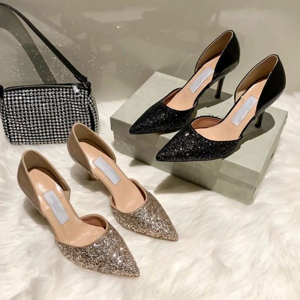 

designer sandals fashion genuine leather shoes heel women stiletto heels women glitter fabric wedding shoes bridal heels, Black