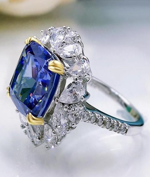 

cluster rings 2021 luxury 925 sterling silver wedding for girlfriend full high carbon diamond tanzanite gemstone party ring fine j1518020, Golden;silver