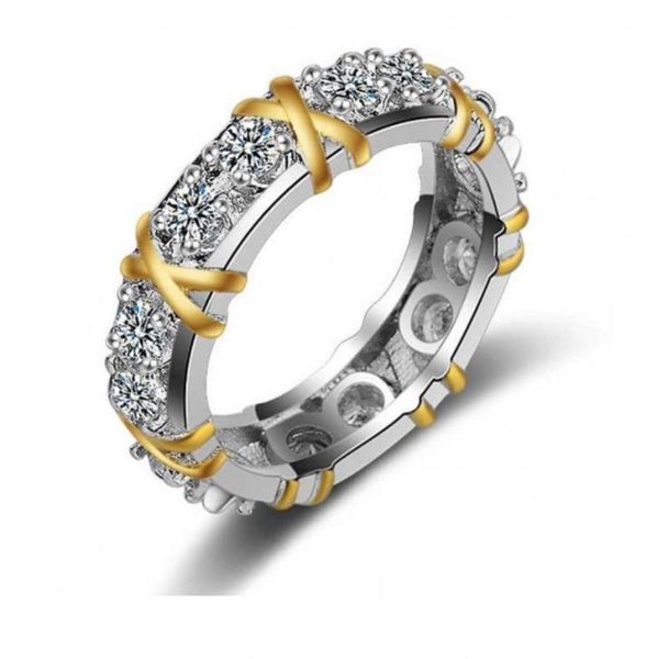 

whole professional eternity diamonique cz simulated diamond 10kt whiteyellow gold filled wedding band cross ring size 5118444967, Slivery;golden