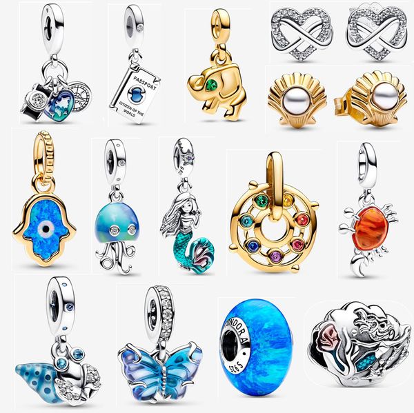 

silver designer jewelry pendant necklaces heart triple dangle blue charms earrings diy fit pandora new bracelet for women collar chain