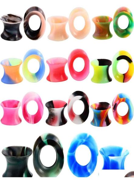 

11pair silicone flexible thin double flared flesh tunnel ear plugs ear gauge expander stretcher earlets earrings ear piercing dq0j3710403, Silver