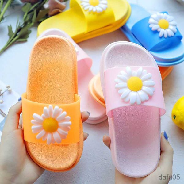 

slipper girl boy home indoor shoes summer open toe soft sole non-slip children slippers pvc daisy kids slippers cute flat bathroom shoes, Black;grey
