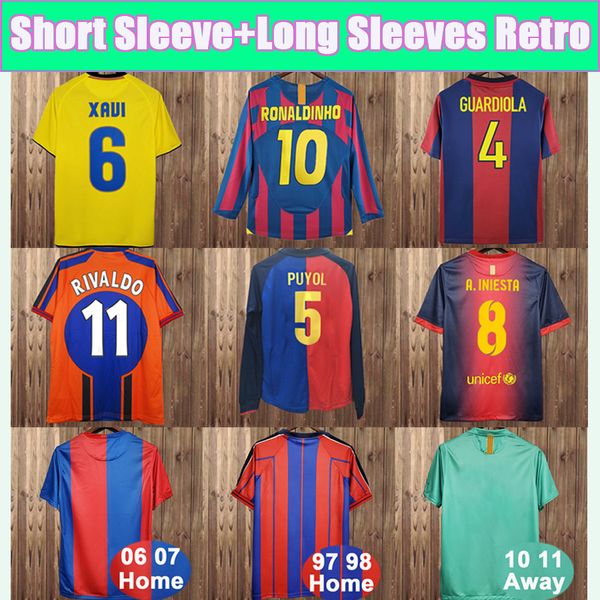 

97 98-12 13 rivaldo retro mens soccer jerseys 100th xavi puyol a. iniesta ronaldinho suarez ibrahimouic giovanni pique henry football shirt, Black;yellow