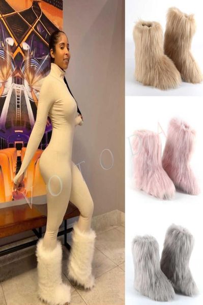 

boots women warm fur boots woman winter plush faux fur snow boots ladies furry outdoor slip on shoes female cozy fuzzy cotton 1702155, Black