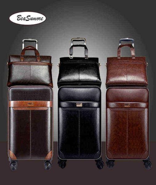 

beasumore men business pu leather rolling luggage set spinner inch retro wheel suitcases cabin password trolley j2207072647245