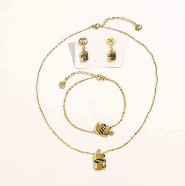 

designer jewelry necklace ring accessories titanium steel oil perfume bottle set women's doubles earrings bracelet, Silver