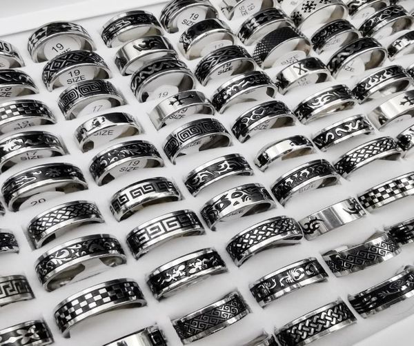 

mix styles fashion band rings for men mixed sizes stainless steel black ring whole and retail jewelry4275093, Silver