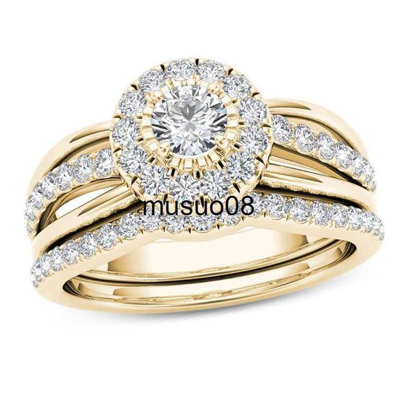

band rings hoyon natural 2 carats diamond ring set for couple jewelry 14k gold color vintage flower shape bizuteria wedding anillos de ring, Silver