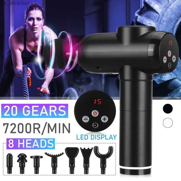 

muscle massage gun 20 gears sport therapy massager body relaxation pain relief slimming shaping massager 8 heads 7200r/min l230523