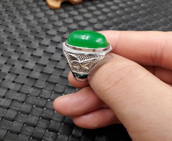 

cluster rings green emerald jade silver ring men fine jewelry genuine natural certified jades stone accessories jewellery for male9133978, Golden;silver