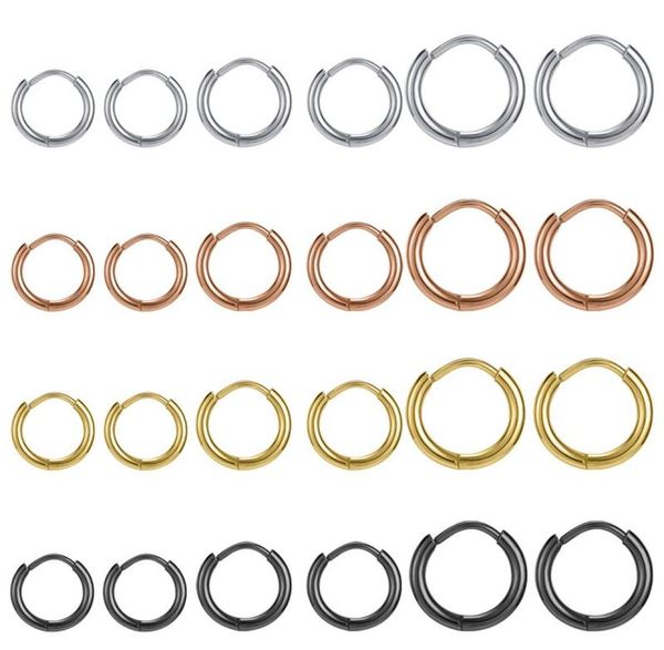 

hoop huggie aoedej high polish smooth round earring women men stainless steel rose gold small punk gothic loop5562929, Golden;silver