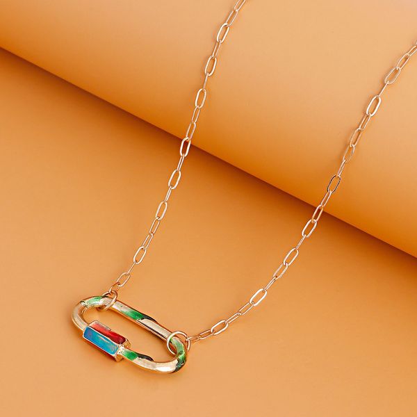 

necklace designer cool multi-layered geometric hollow oval pearl pendant necklace, hip-hop street necklacejewlery for women 01, Silver