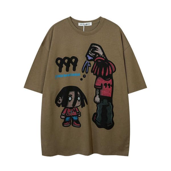 

custom cotton vintage printed custom graffiti print short sleeve hip hop loose men's tshirt mjr, White;black