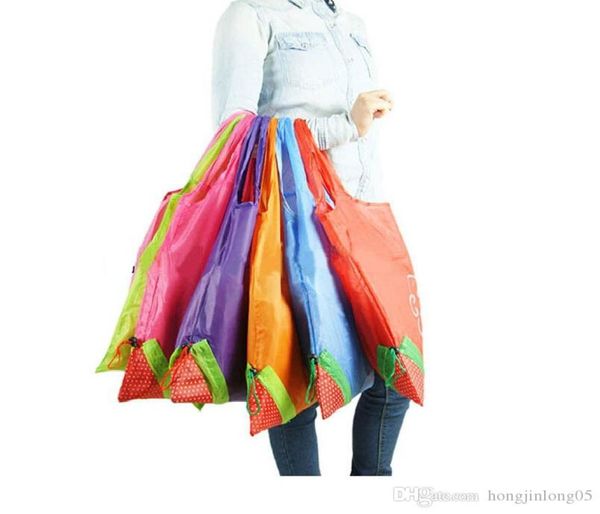 

new eco storage handbag strawberry foldable shopping bags reusable folding grocery nylon large bag 8 colors1521820