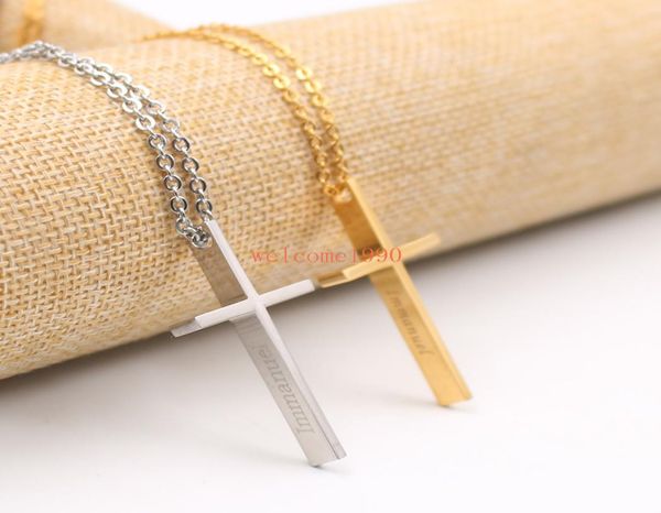 

2017 holiday gift for men women gold silver stainless steel emmanuel cross pendant necklace 22mm 20 inch oval chain7376504