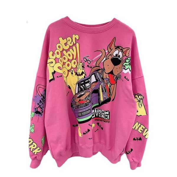 

women's new round neck high street sweatshirt loose plus size hoodie and cartoon print puppy car swe, Black