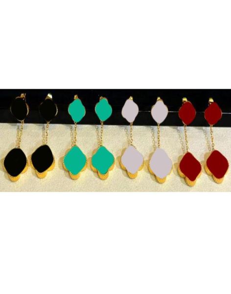 

charm stud earrings two flowers 4four leaf clover back motherofpearl silver 18k gold plated agate for womengirls valentine036988626, Golden