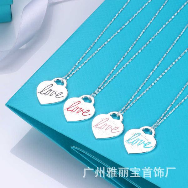 

designer's new tiffay love necklace women's inslove blue enamel peach heart pendant collar chain, Black