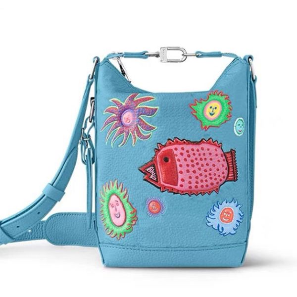 

handbag half moon armpit bag cobranded hobos shoulder crossbody bags small bucket bag detachable strap sun red fish pattern real leather cla