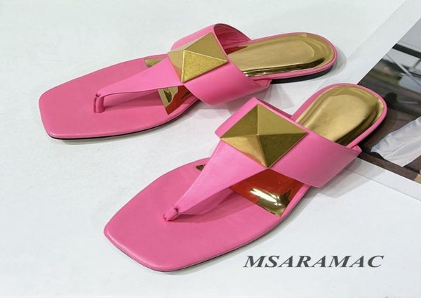 

slippers summer shiny pink leather metal rivet flipflops patent square toe women39s shoesslippers6799659, Black