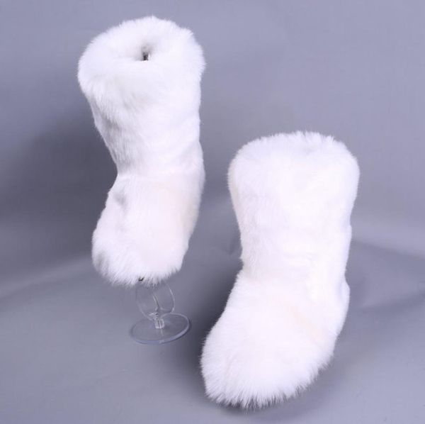 

swonco white shoes winter snow boots woman faux fox fur ankle boots womens warm casual female black snowboots8739025