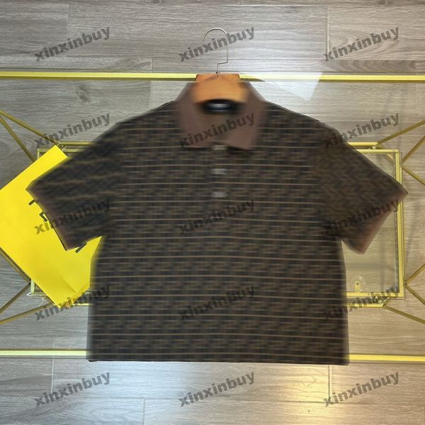 

xinxinbuy men designer tee t shirt 23ss double letter jacquard fabric pattern short sleeve cotton women black white m-2xl, Black;brown