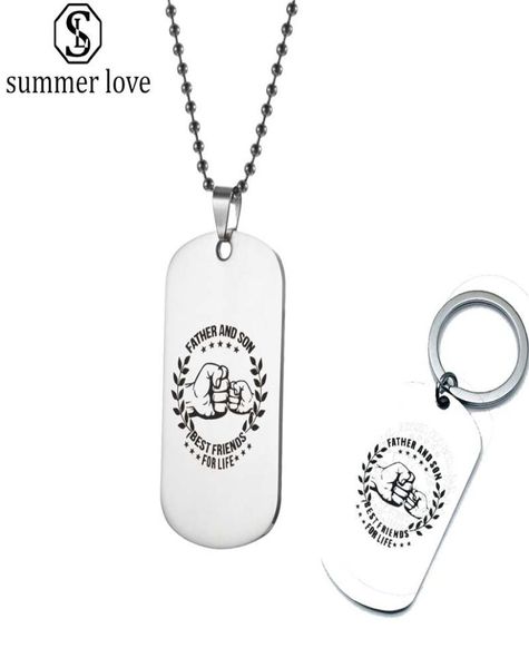 

stainless steel father and son tag necklace keychain for men military tag ball chain jewelry for your daddy son9612386, Silver