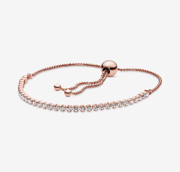 

100 sparkling slider tennis link bracelets rose gold 925 sterling silver adjustable cubic zirconia bracelet fashion women wedding9956888, Black