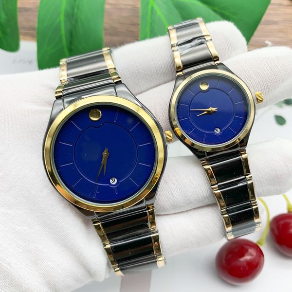 

2023 new watch lovers' leisure diamond watches gold steel stainless steel quartz wristwatch strap relogio masculino movad4, Slivery;brown