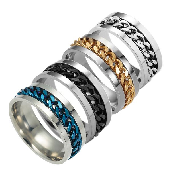 

stainless steel band rings chain rotatable designer ring men's ring, Silver