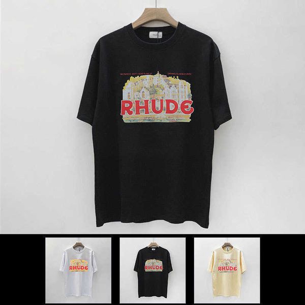 

b4e5 2023 men's and women's t shirts fashion designer brand rhude trendy limited leisure hip hop summer new loose round neck short, White;black