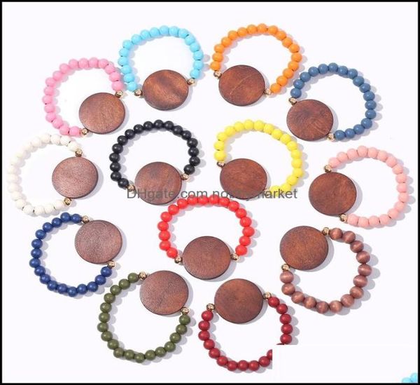 

key rings jewelry factory whole beads stretch bracelet personalized laser monogram blank disc wooden braceletladies holiday gi4288803, Slivery;golden