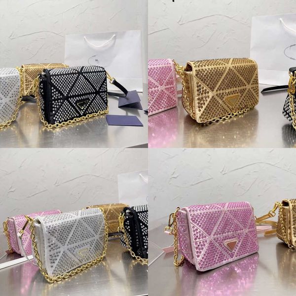 

p bag versatile bright diamond small bag women's 2023 new fashion high chain single shoulder messenger square