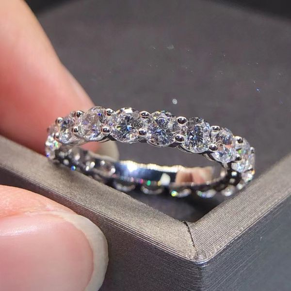 

eternity 3mm moissanite diamond ring 100% real 925 sterling silver party wedding band rings for women men engagement jewelry, Slivery;golden