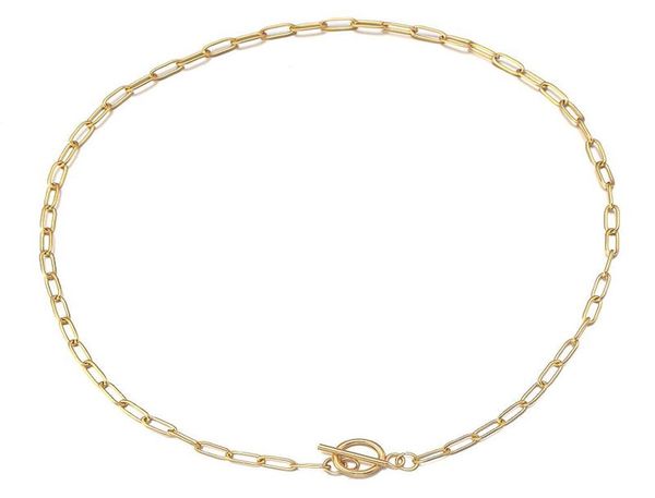 

chains sauvoo stainless steeel paper clip necklaces toggle clasp gold steel color link chain for women men cuban hiphop punk jewe5138577, Silver