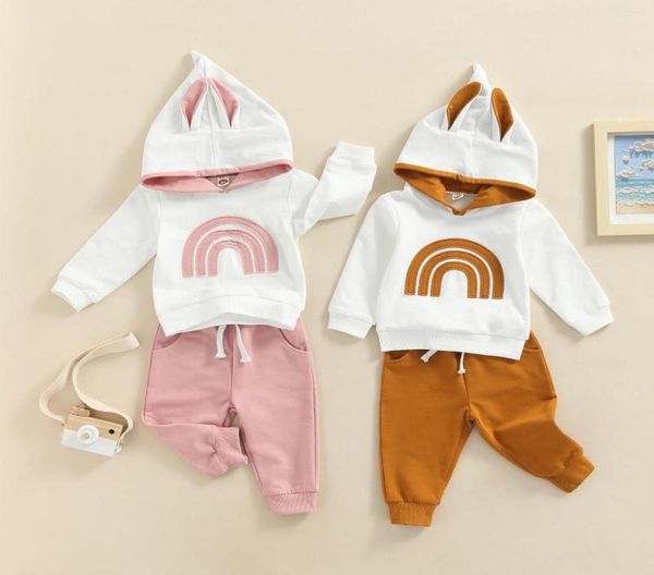 

clothing sets 2 pieces baby girls suit set rainbow patterns long sleeve hooded tieup pants for boys 03 years9313550, White