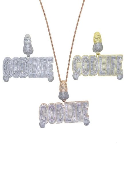 

chains gold rose silver plated letter god life pendant with full cubic zircon paved large big punk necklace for men hip hop jewelr6269009